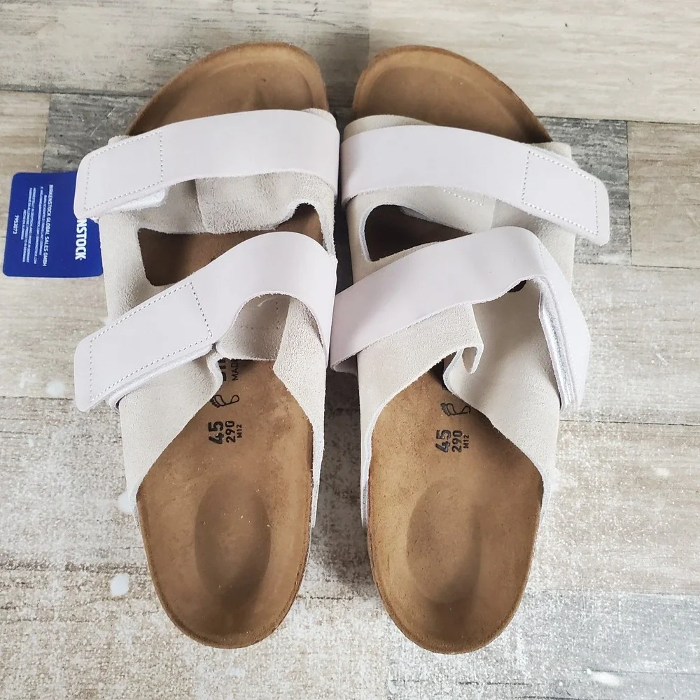 Birkenstock Uji Mens Sandals Sz 12 Casual Antique White Suede Leather Slides